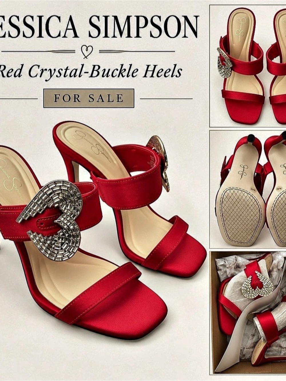Jessica Simpson Favica Embellished Satin Slide Mule Favica Red Embellished Satin
